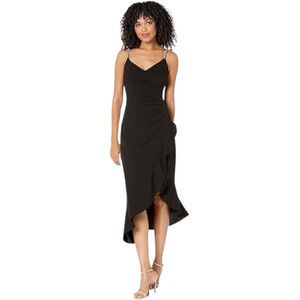 Xscape Women's Cocktail Party Dress Size 8P Black Midi Wedding Guest Night Out